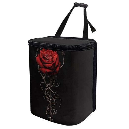 BIGCARJOB Romantic Rose Leak-Proof Car Trash Bin for Back Seat,Red Rose Car Interior Accessories Waste Basket Storage for Vehicle Truck,Women Girls Travel Camping Picnic Lage Trash Can Garbage Bin