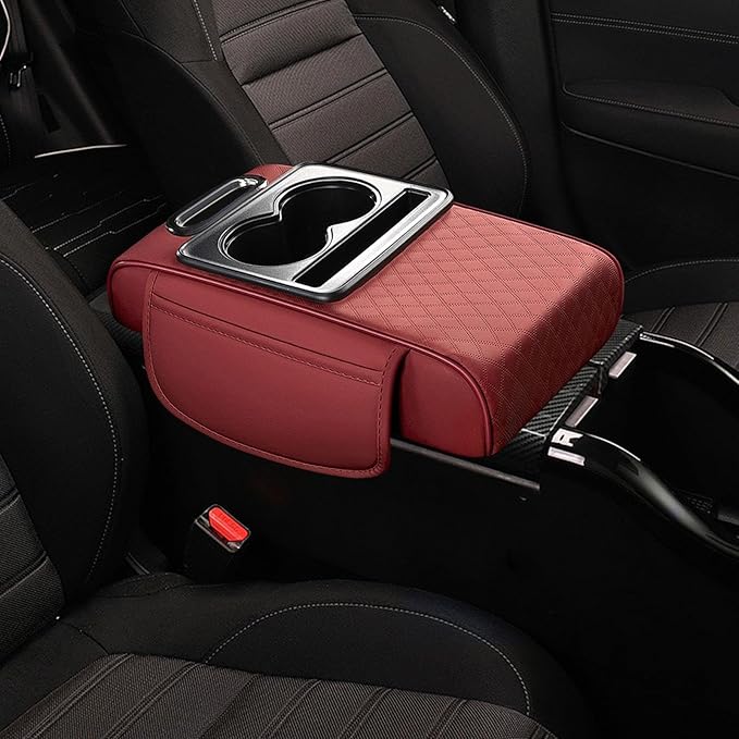 Car Center Console Pad PU Leather Armrest Organizer with Tissue Box Slot for Vehicles, Style I