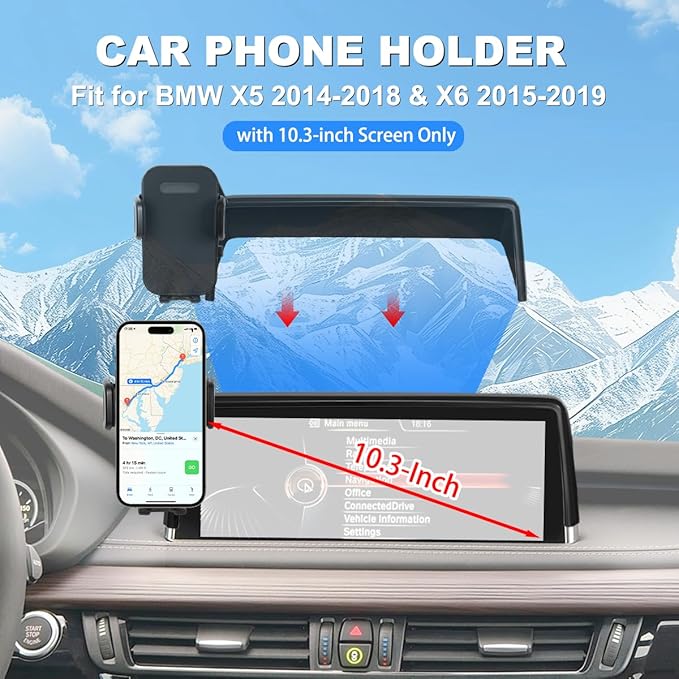 Car Phone Holder Fit for 2014-2018 BMW X5 / 2015-2019 BMW X6 Accessories Phone Mount 10.3-inch Screen Fixed Clip, Cell Phone Automobile Cradles Hands-Free 360 Degree Rotation Not Affect Air Vent