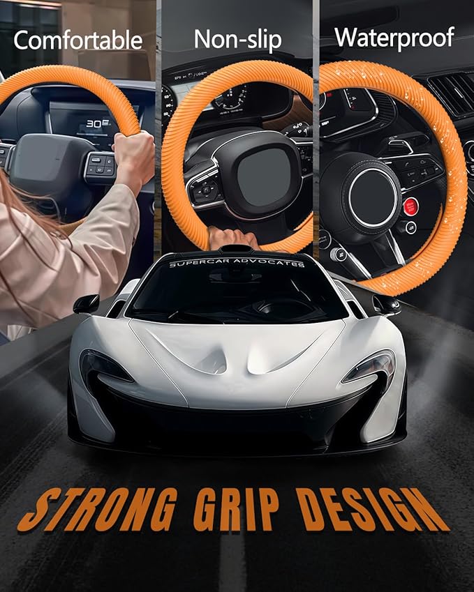 WOCOCN Car Steering Wheel Cover, Thin Anti-Skid Silicone Steering Wheel Cover for Men & Women, Universal Automotive Interior Accessories for Most Cars (Dark Orange)