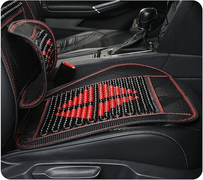 Natural Wood Beaded Seat Cover with Cooling Ventilated Mesh, Massage Seat Cushion with Lumbar Support for Car/Truck Driver
