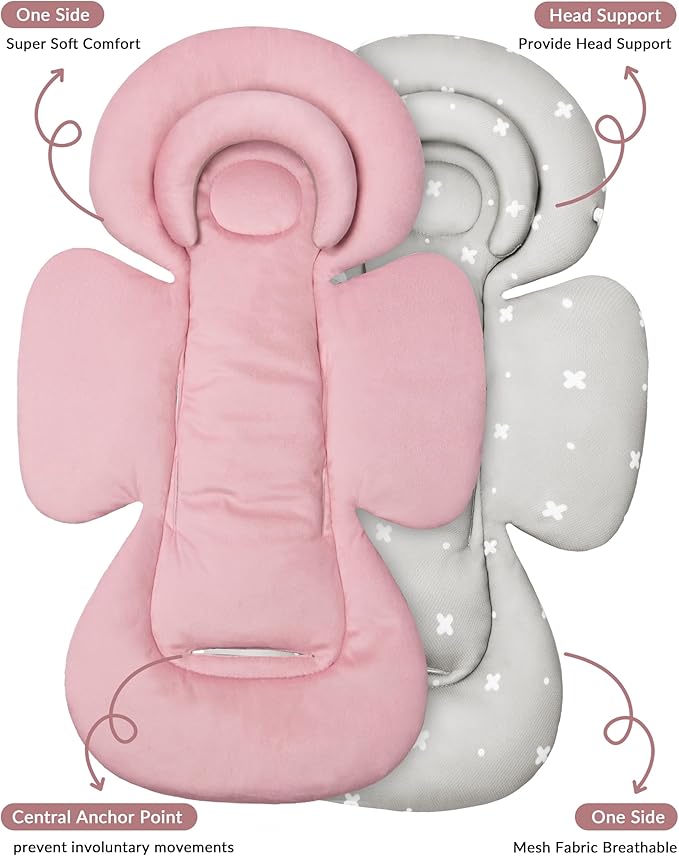 Infant Car Seat Insert with Extra Cushion for Preemie to Toddler, Reversible Newborn Carseat Insert for Baby Head Body Support, Fits for Stroller, Baby Swing, Bouncer (Pink)
