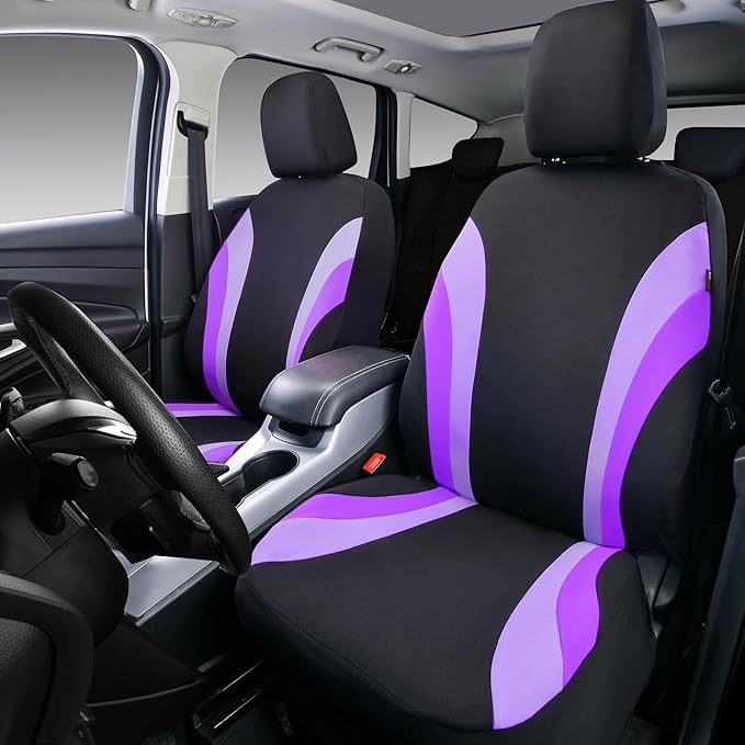 CAR PASS Line Rider Sporty Front Seat Covers,Purple Car Seat Covers Two Front Seats Only for Cute Women Girl, Airbag Compatible,Universal Fit Sedans,Cars,Vans,SUV,Truck(Black and Purple)
