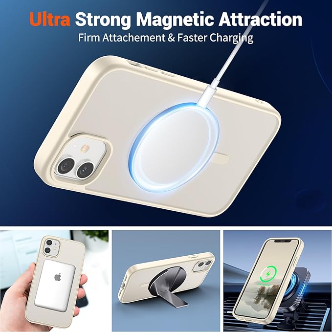 SUPFINE Magnetic for iPhone 11 Phone Case (Compatible with MagSafe) (Military Grade Drop Protection) Slim Translucent Matte Shockproof with Anti-Fingerprint Phone Case,Antique White