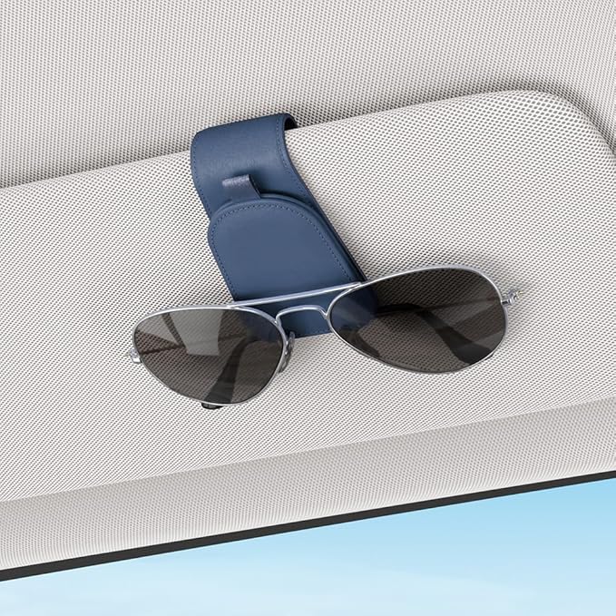 Sotfamily Sunglass Holder for Car Visor, Suede Cloth Magnetic Sunglass Organizer for Car Accessories, 2 Packs, Blue