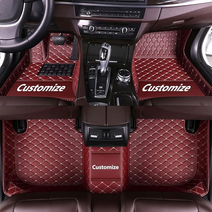 Custom Making Car Floor Mats for 90% Car Model Luxury Leather All Weather Waterproof Anti-Skid Full Coverage Liners (Wine red)