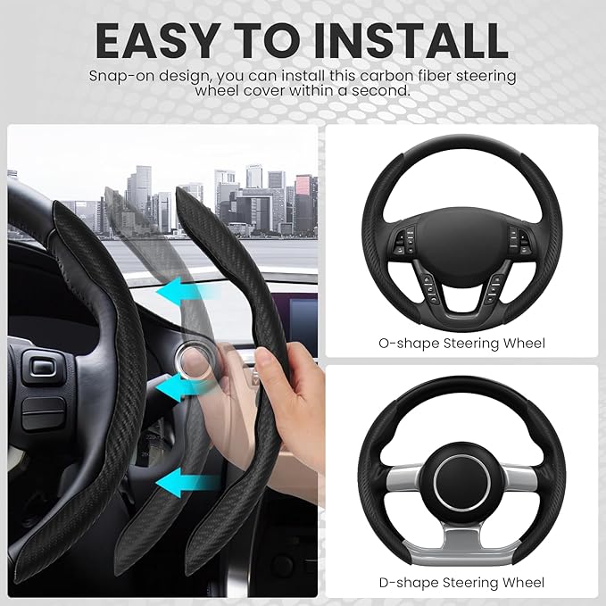 GSPSCN Universal Car Carbon Fiber Steering Wheel Cover Anti-Skid,Butterfly Steering Wheel Cover,Non-Slip Segmented Steering Wheel Protector,Fit for 99% Cars,Car Interior Accessories (Black)