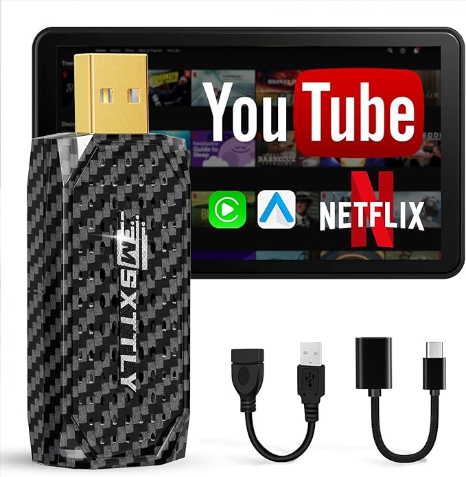 MSXTTLY Mini 3in1 Stream CarPlay Android Auto Wireless Adapter, Support Netflix/YouTube/TikTok/PrimeVideo Box, Only Compatible with Wired CarPlay Car Model 2017+, for Android 11 & iPhone iOS 10+