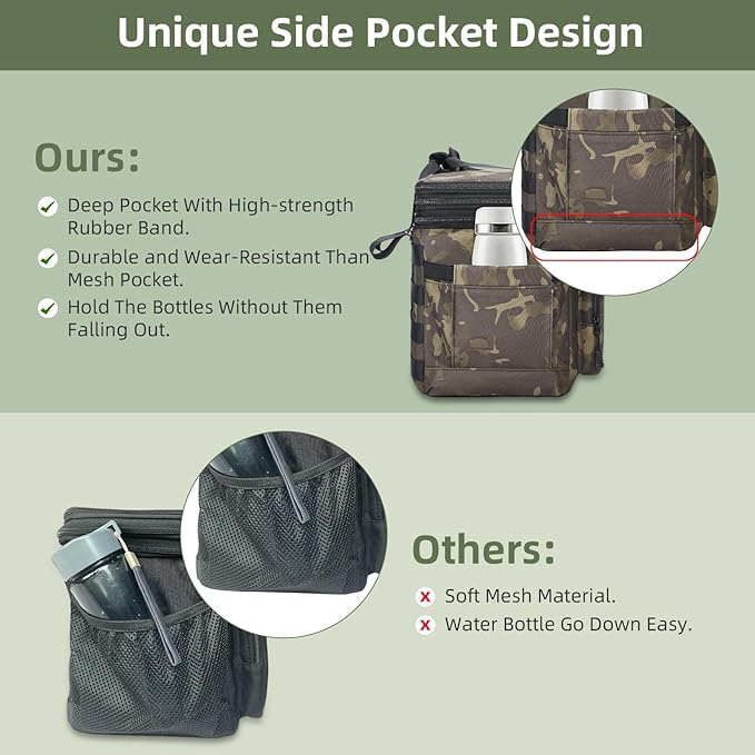 HSHRISH Lunch Box for men, Large Expandable Insulated Lunch Bag, Durable Waterproof Leakproof Tactical Cooler Bag for Men Work Beach Picnic Trips, 24 Cans/16 L, Black-Camo