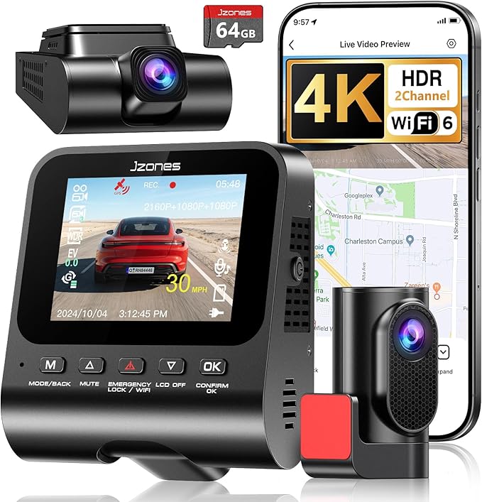 4K Dash Cam Front and Rear, Dash Camera for Cars 2 Channel 5.8GHz WiFi6 HDR Night Vision Dash Cam Built-in GPS, G-Sensor, Loop Recording, 170°Wide Angle, 24H Parking Mode