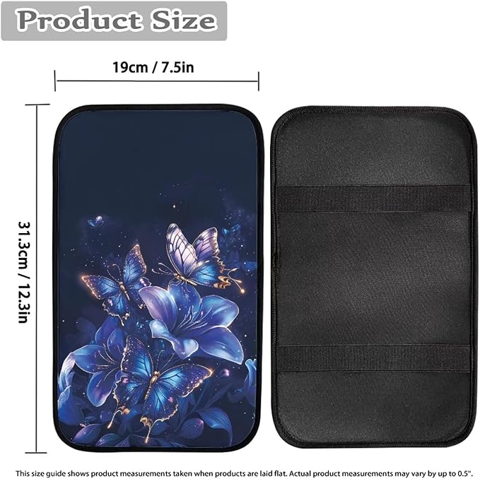 Blue Purple Butterfly Car Armrest Storage Box Mat Car Center Console Cover Car Armrest Seat Box Cover for Most Vehicle, SUV, Truck Car Decors