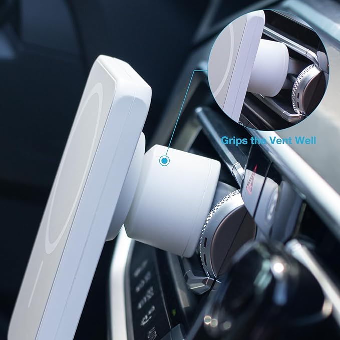 7.5W MagSafe Wireless Car Charger Mount Pro Strong Magnetic Vent Holder for iPhone 15/14/13/12 Series & More, 360° Rotation & Overheat Protection, White
