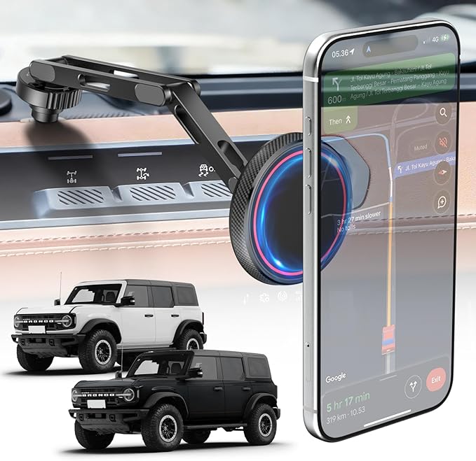 CloudValley Ford Bronco Phone Mount 2021-2026 2/4 Door, Magnetic Phone Holder with Aluminum Alloy, 360° Adjustable Off-Road Stable, No Drill No Damage Easy Install, Compatible with iPhone 17-12