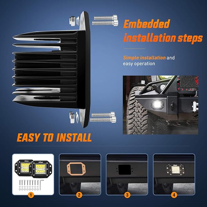 Nilight 2PCS 42W Flush Mount LED Pods Spot Flood Combo Beam Driving Backup Reverse Light Grill Mount with Wiring Harness Kit -2 Leads (ZH413)