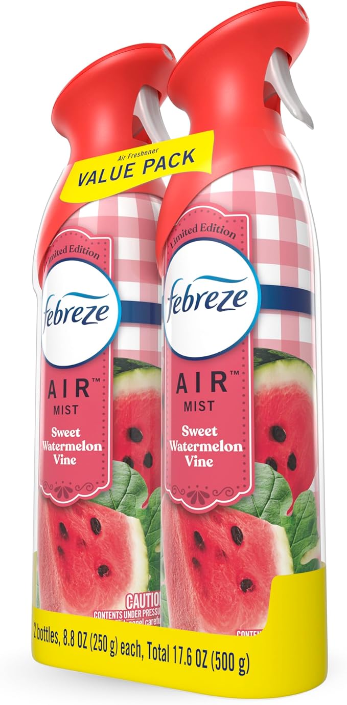 Febreze Air Mist Air Freshener Spray, Odor-Fighting Room Spray, Air Fresheners for Home and Bathroom and Kitchen, Aerosol Can, Sweet Watermelon Vine Scent, 8.8oz (Pack of 2)