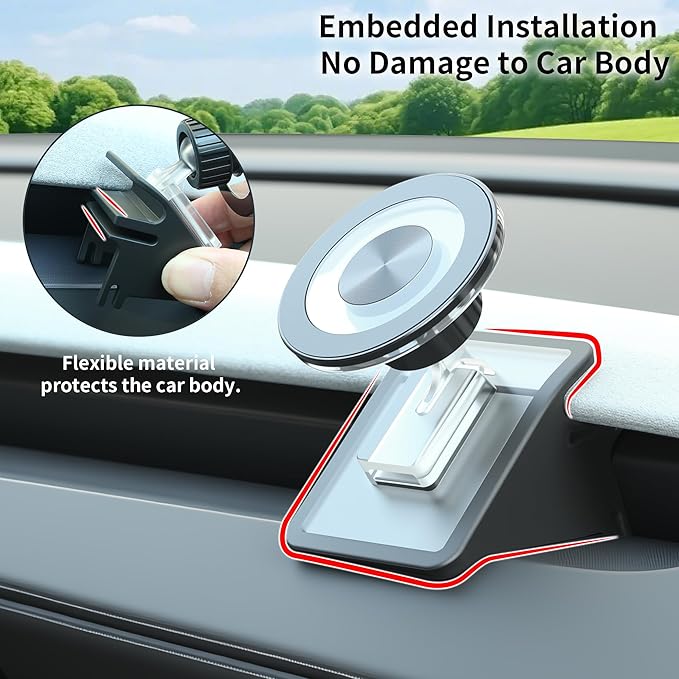 Phone Mount for Tesla New Model Y Juniper 2026 2025 Model 3 Highland Accessories Phone Holder Fit for All Phone MagSafe Car Mount [Strongest Magnet Power]