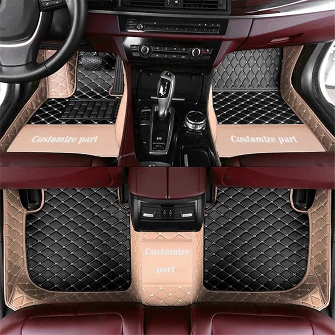 MELKEN Custom Fit Leather Car Floor Mats for 95% of Cars Full Coverage Floor Liners Car Mats (Black & Beige)