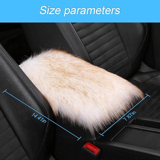 Furry Auto Center Console Cover Pad, 11.8"x7.8" Fluffy Soft Sheepskin Wool Armrest Cushion, Car Interior Accessories for Women and Men (White/Yellow)