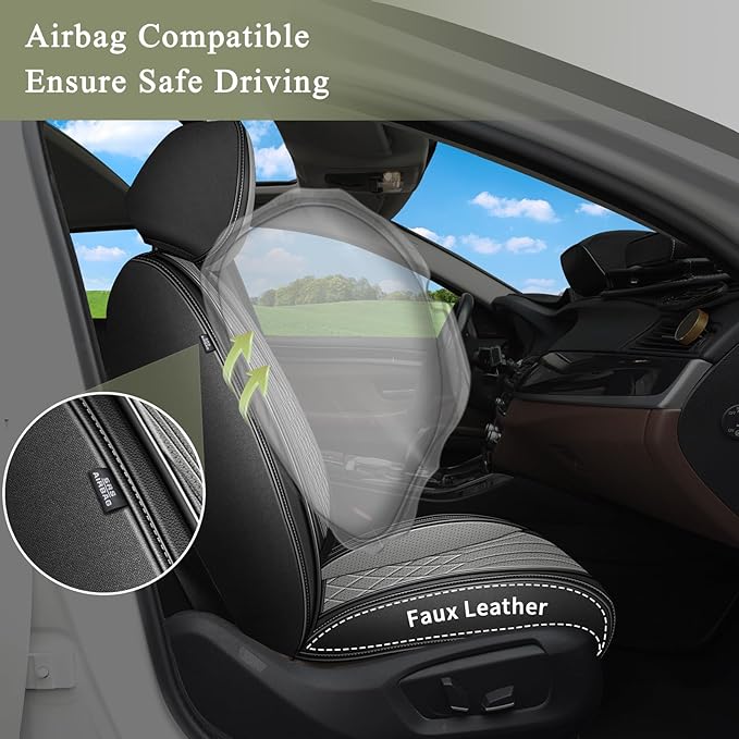 Car Seat Covers Front Pair for Acura TL 2004-2014: Breathable Perforated Leather Seat Cover (Black&Grey)