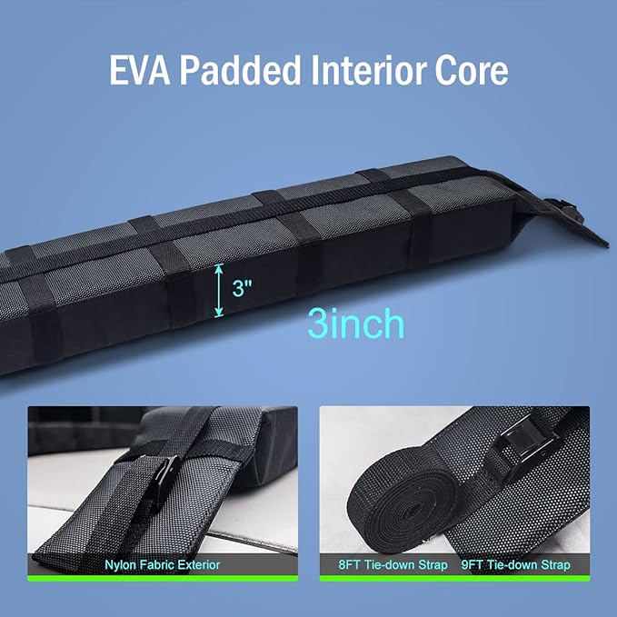 WOOWAVE Premium Kayak Roof Rack Pads Universal Car Soft Roof Rack Kayak Carrier for Canoe/Surfboard/Paddleboard/SUP/Snowboard with Tie Down Straps, Tie Down Rope, Quick Loop Strap and Storage Bag