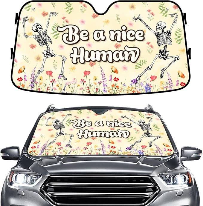 GENANY Funny Skeleton Windshield Sun Shade for Car SUV Truck (55x30 Inches), Sun Shade Windshield, Shades for Front Windows, Protector Blocks UV, Car Decor