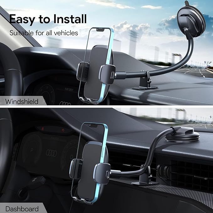 GUWEZ Phone Mount for Car Holder 6.2IN Windshield Dashboard Mounting Kits [Washable Strong Suction Cup] Cell Phone Holder Car Mounts for All iPhone Android Smartphone, Grey