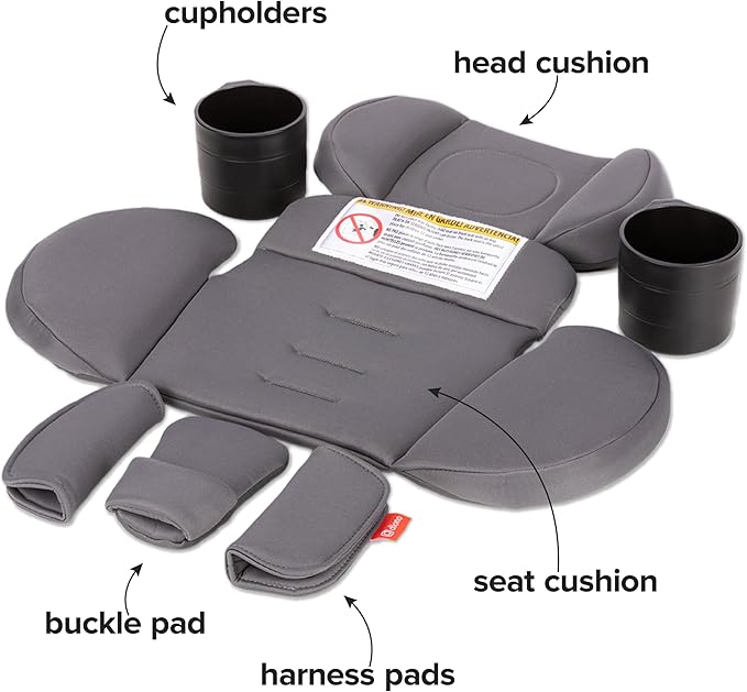 Diono Radian 3R Comfort Travel Kit, Infant Car Seat Accessory, Compatible with Radian 3R, 7-Piece Kit (2 Harness Pads, 1 Buckle Pad, Head Cushion, Seat Cushion, 2 Cupholders), Gray Storm