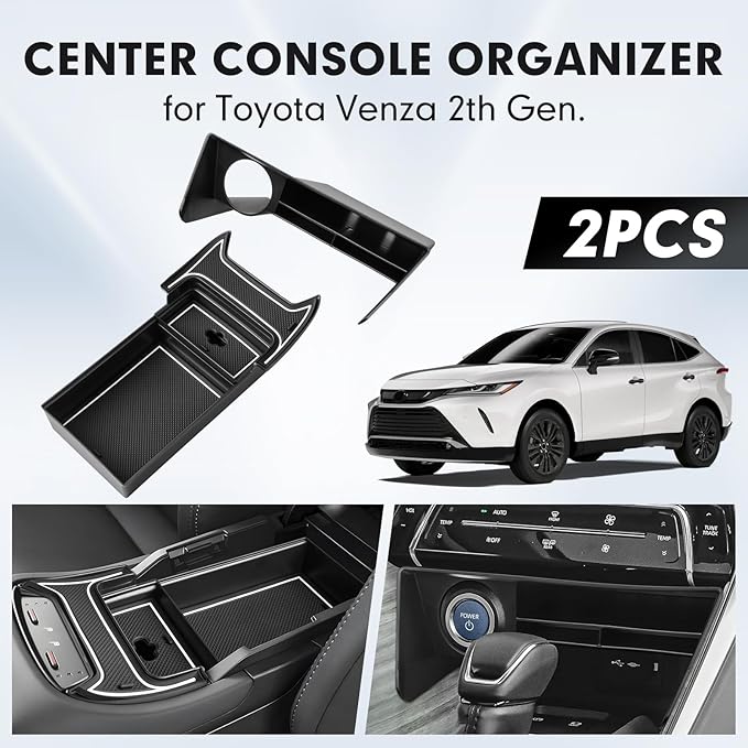 Autorder 2PCS Center Console Organizer for 2021-2024 Toyota Venza Accessories Armrest Storage Box Secondary Insert Tray Center Console Armrest Tray with Nonslip Mats