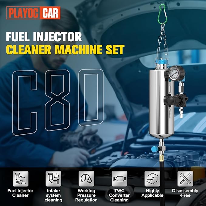 Fuel Injector Cleaner Tool Kit;Non-Dismantling1000ML Fuel Injection System Cleaner with 21PC Adapter; 150PSI Pressure Adjustment for Gasoline Injector/Pressure Regulator/Release Cars/Intake System