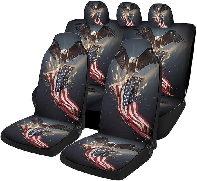 5 Pcs Premium Eagle Car Seat Cover, Breathable & Washable Car Seat Covers Full Sets, Fashionable Printed Seat Covers for Cars Interior, Universal Fit for Most Cars, Sedan, Truck, SUV