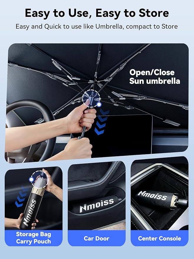 Windshield Sun Shade Umbrella for Jeep - [Vinyl Coating Heat Shield] Protect Car from Sun Rays & Heat Damage Keep Cool and Protect Interior, Spring Structure Edge