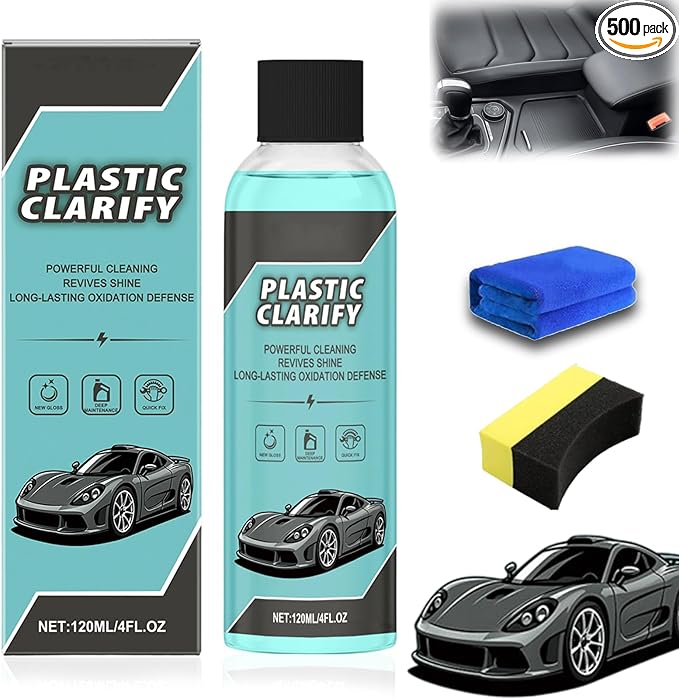 Plastic Clarify For Cars, 120ML Waterless Plastic & Trim Restorer Spray, Scratch Remover and Black Trim Restorer for Interior & Exterior Plastic, Rubber, and Vinyl Surfaces (1pcs)