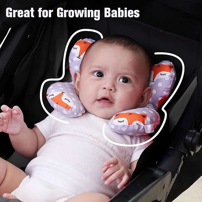 KAKIBLIN Baby Travel Pillow,Baby Neck Pillows for Car Seat,Upgraded Head Pillow,Newborn Head and Neck Support Pillow for Car Seat, Stroller, Pushchair,Travel (Gray Fox)
