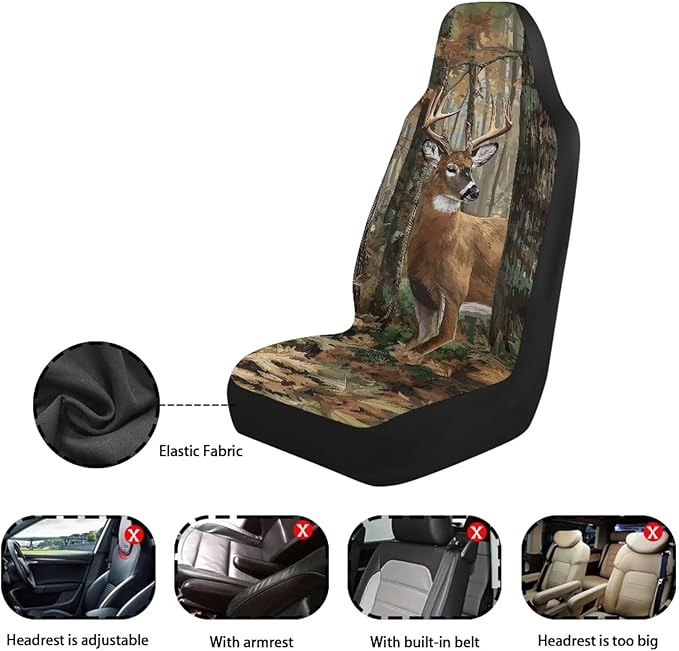 ELEQIN Car Seat Covers, Camo Hunting Deer Seat Cover Front Car Seat Cushion, Front Auto Protector Universal Fit Most Cars, Automotive Interior Accessory