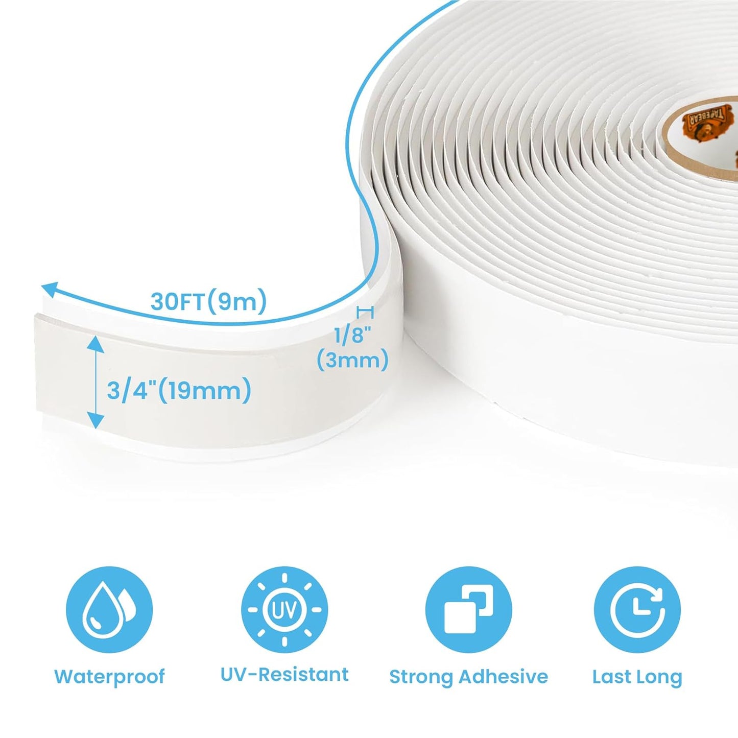 Butyl Tape White, 3/4" x 30' x 1/8" RV Roof Sealant Plumbers Putty Tape, Window Seal Butyl Sealant Double Sided Butyl Caulking Tape for Boat Sealing, EDPM, Automotive, Camper, 3Rolls