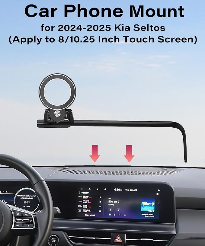 Car Phone Holder for Kia Seltos 2024 2025 Accessories Apply to 8/10.25 Inch Touch Screen Fixed Clip Magnetic Cell Phone Mount Hands-Free 360 Degree Rotation