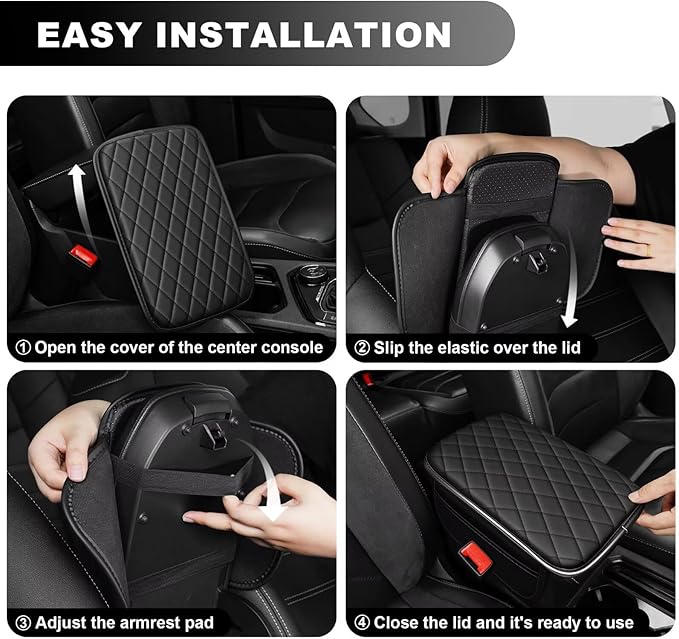 Upgraded Car Center Console Cover Fit for 4Runner Faux Leather Car Armrest Cover Cushion with 2 Storage Bags,Car Armrest Storage Box Interior Accessories(Black)