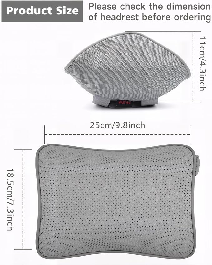 Aukee Car Headrest Pillow Car Memory Foam Car Neck Pillows Soft Leather for Driving Home Office Gray (Pack of 1)