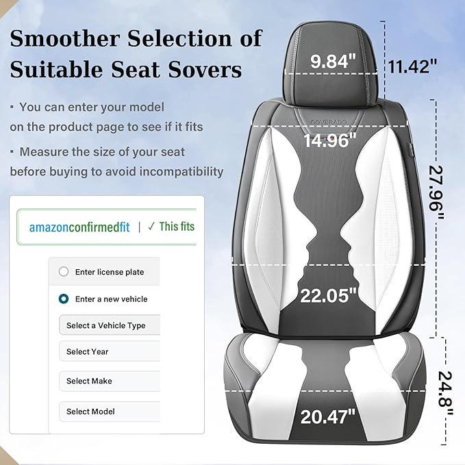 Coverado Car Seat Covers, Front Covers for Cars, Car Seat Cover Front Seats, Automotive Seat Cover, Waterproof, Leather Car Seat Cushion, Universal Interior Seat Protectors for Most Cars Black