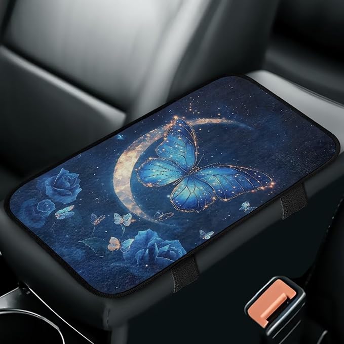 Butterfly Moon Auto Center Console Pad Soft Comfortable Arm Rest Cover Car Convenient Car Center Console Lid Cover Accessories Universal Fit Sedans,Cars,Vans,SUV,Truck