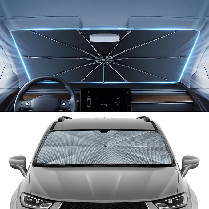 Autorder Windshield Sun Shade Umbrella for 2017-2025 Chrysler Pacifica Minivan Accessories,Upgraded Ice Crystal Material,Easy Setup Umbrella Sunshade for Car Windshield,100% Sun Blocking