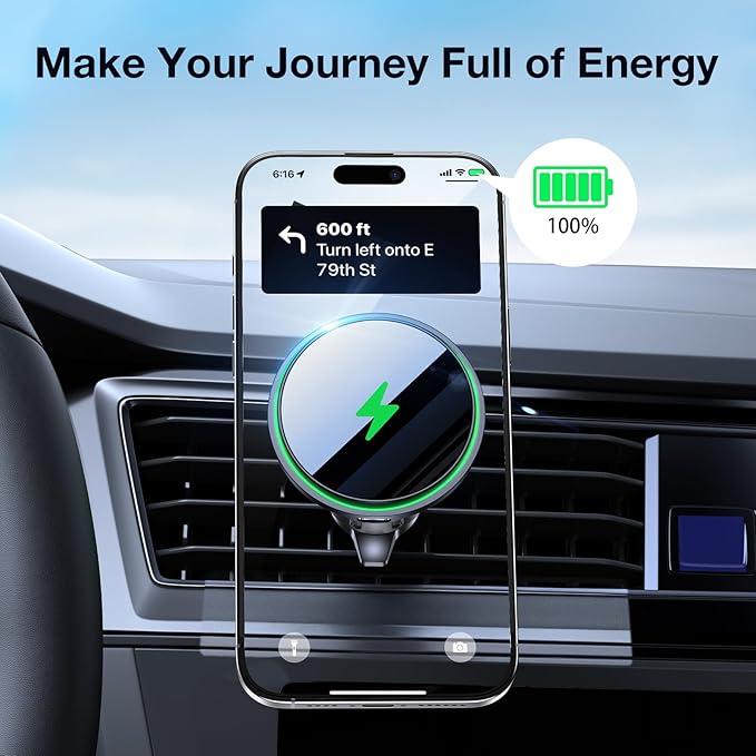 Coolpow for 15W MagSafe Car Mount Charger【Strongest Magnetic】 Magnetic Wireless Cars Charger,Magnetic Phone Holder for Cars,Phone Holders for Your Car Charger for iPhone 17 Pro Max 16 15 14