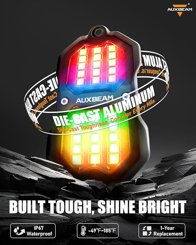 Auxbeam 8 Pods Chasing Color RGB LED Rock Lights, Bluetooth APP&Remote Control, Wheel Well Lights w/Brake Mode, Music&Voice Sync Underglow for Trucks Offroads RVs Boats Waterproof, 1 Year Warranty