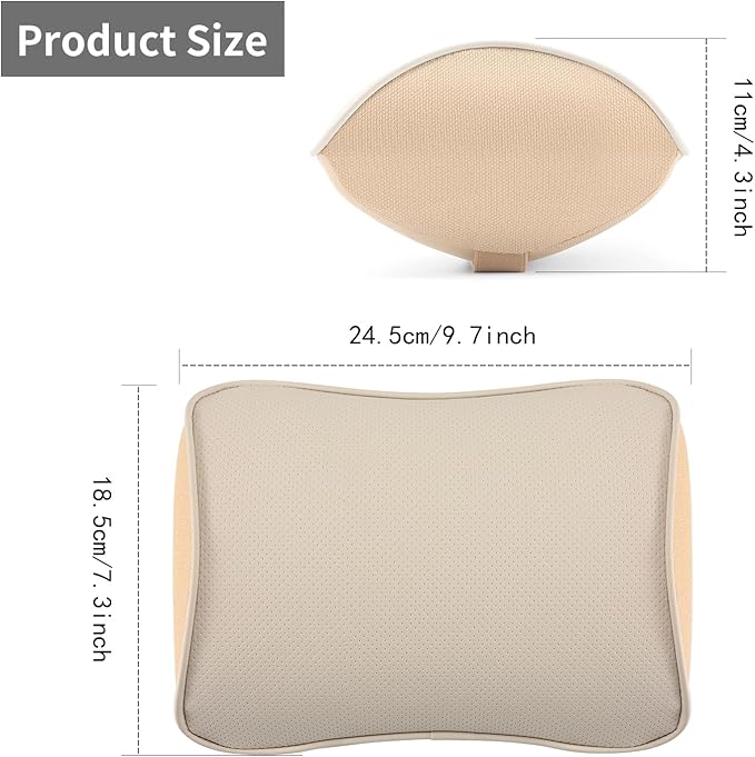Car Headrest Pillow, Soft Memory Foam Car Neck Pillow with Adjustable Strap, Removable Breathable Cover for Long Drives & Office (Beige, Pack of 2)