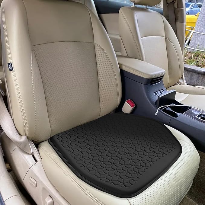 Gel Car Seat Cushion, Soft Cooling Honeycomb Non-Slip Vehicle Seat Bottom Mat for Long Sitting, Breathable Automotive Interior Chair Pad to Reduce Sweat, Universal for Truck SUV RV (Black)