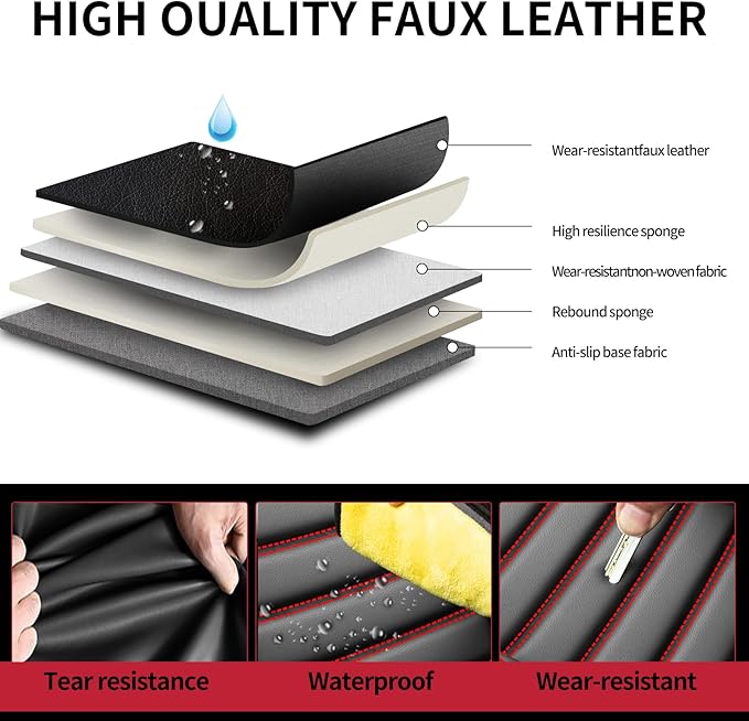 Fit HRV Car Seat Covers for Honda HR-V 2016-2024 2025 2026 - Upgraded Premium Waterproof & Breathable Leather, Airbag Compatible, All-Weather Seat Cushion Protector (2 Front/Black+Red)