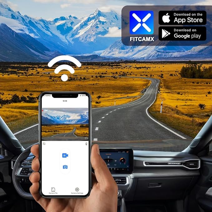 Fitcamx Front 2160P+Rear 1080P Dash Cam Adapts for Ford Mustang 2024 2025 Ecoboost GT Premium Dark Horse, OEM Look, Dual HD Video, Loop Recording, WiFi & APP, G-Sensor, Easy to Set, 128GB Card