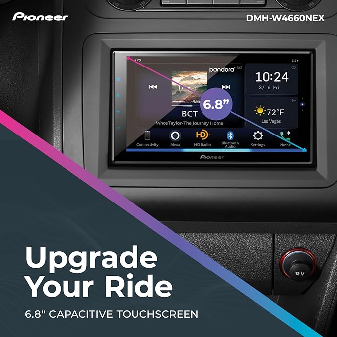 Pioneer DMH-W4660NEX 6.8" Capacitive Touchscreen, Double Din – Wireless & Wired Apple CarPlay & Android Auto, Amazon Alexa Built-in, Bluetooth, HD Radio, Backup Camera, FLAC, Hi-Volt RCA