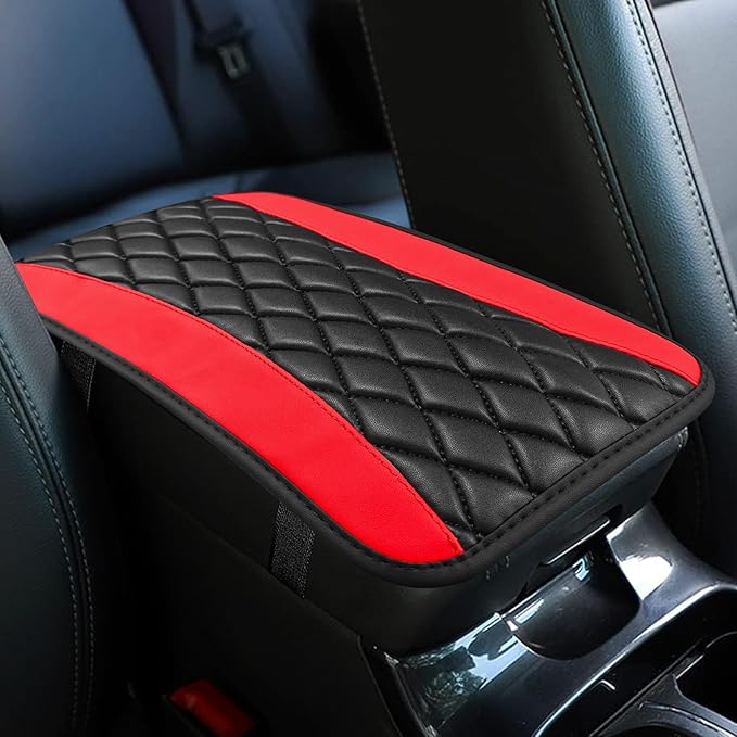 Car Center Console Cushion Pad, Armrest Cover for Car, Leather Waterproof Armrest Seat Box Cover, Auto Accessories Comfortable Arm Rest Box Cushion Pad for Most Vehicles (Red)