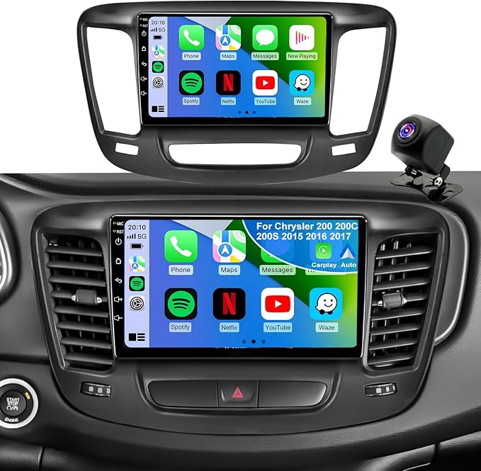 Upgrade Car Radio for Chrysler 200 200C 200S 2015 2016 2017, Android 13 System Chrysler 200C Stereo Wireless CarPlay & Android Auto, 9 Inch ISP TouchScreen, Bluetooth 5G WiFi GPS Navigation, 4Core 64G